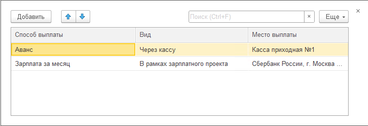 Детализация способв выплат для сотрудников