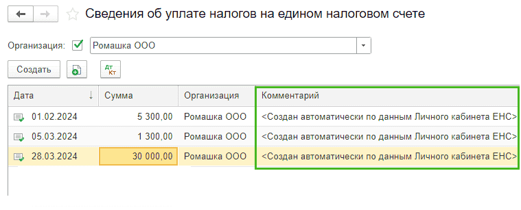 Сведения об уплате налогов 