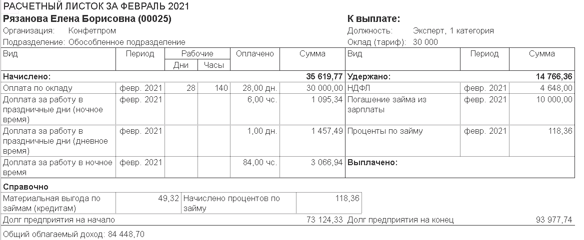 ЗУП 3.1 Займ, проценты, материальная выгода