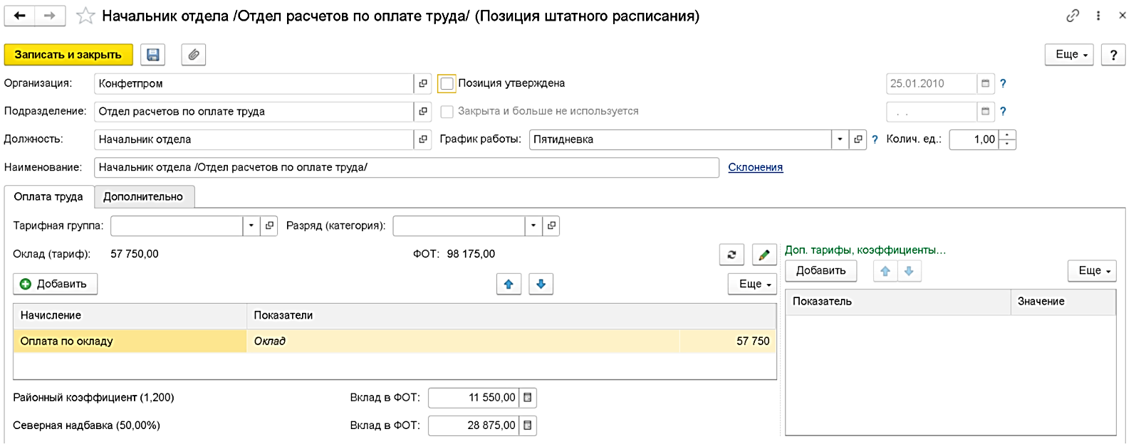 Штатное расписание в ЗУП