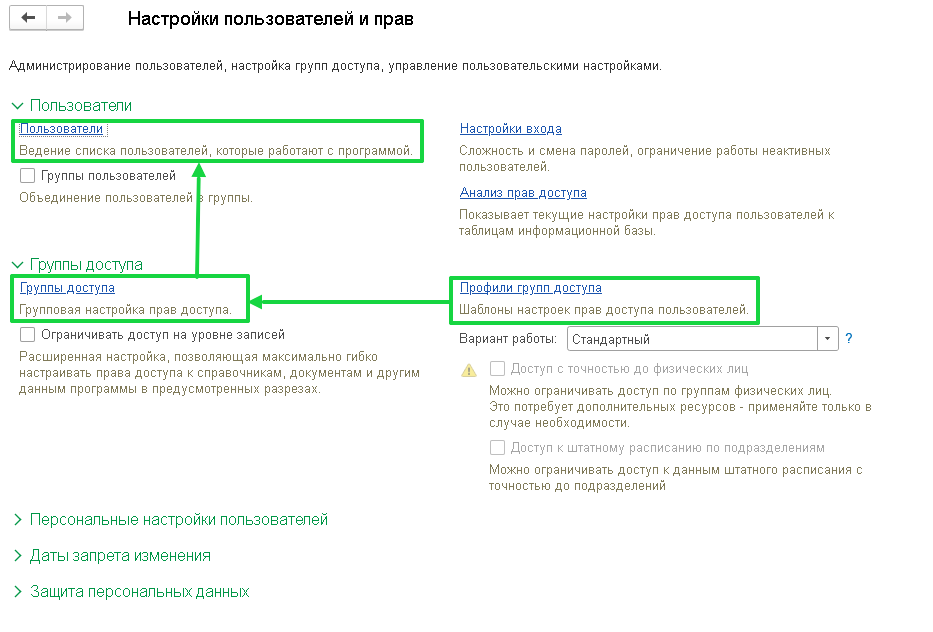 Разграничение прав доступа, добавление новых пользователей